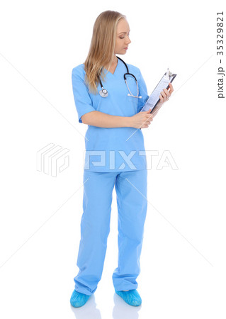 Smiling young nurse portrait isolated over white 35329821