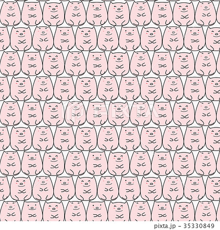 Hand drawn pig vector pattern. Doodle art.	 35330849