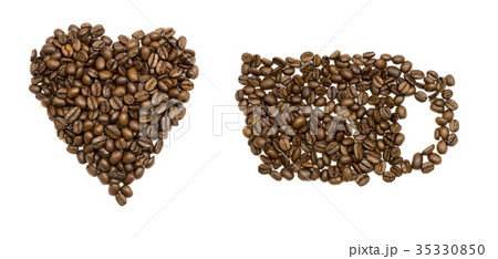 Coffee beans in heart and cup shapes Coffee beans in heart and cup shapes 35330850