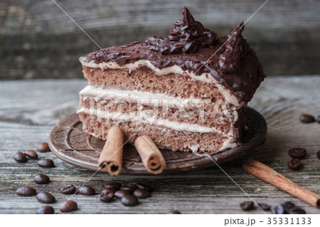 chocolate cake and coffee mug 35331133