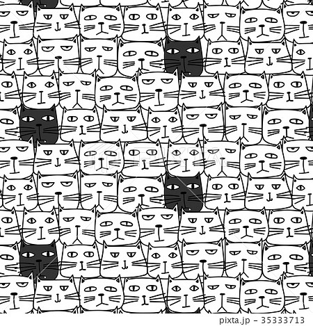 Hand Drawn Cute Cat Vector Pattern Doodle Art のイラスト素材