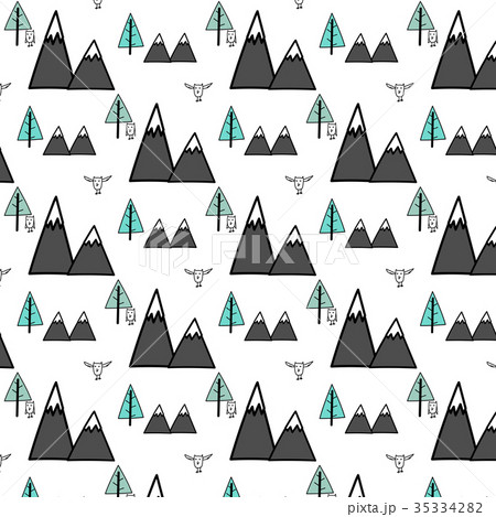 Hand Drawn Owl And Forest Pattern. 35334282