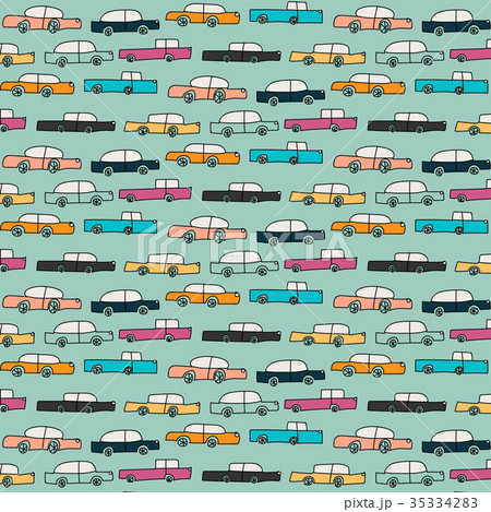 Hand Drawn Pattern With Colorful Cars.	 35334283