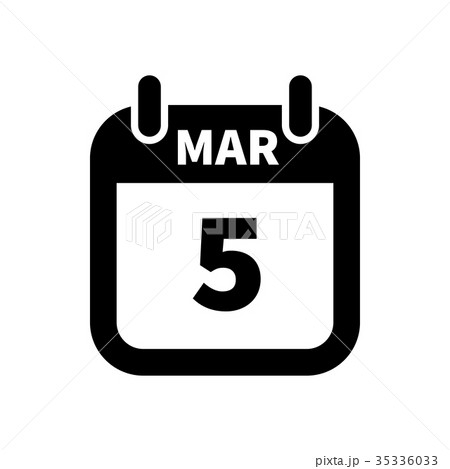Simple black calendar icon with 5 march date 35336033