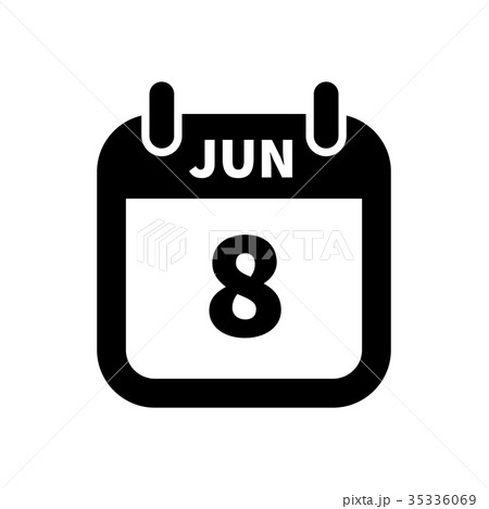 Simple black calendar icon with 8 june date 35336069