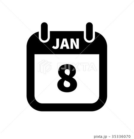 Simple black calendar icon with 8 january date 35336070