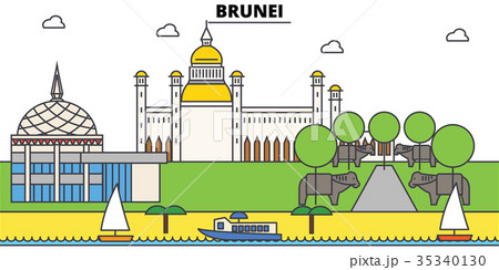 Brunei outline city skyline, linear illustration 35340130