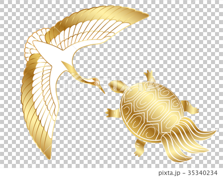 お正月素材 金色の鶴と亀のイラスト素材 [35340234] - PIXTA