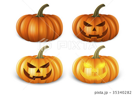 Realistic pumpkin set - head jack lantern icon 35340282