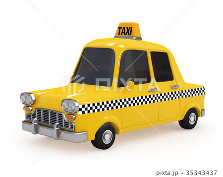 かわいい黄色のヴィンテージタクシーのイラスト素材