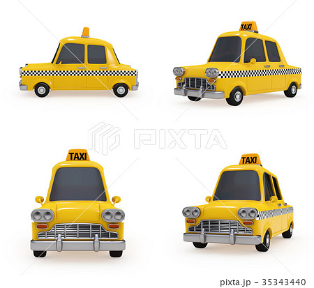 かわいい黄色のヴィンテージタクシー ４パターン 35343440
