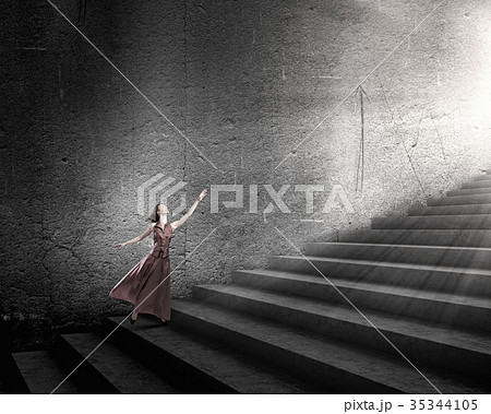 Woman running on stairs 35344105