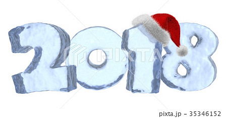 2018 Happy New Year blue ice text with red hat 35346152