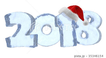 Happy New Year 2018 blue ice text with red hat 35346154