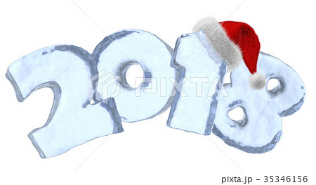 New Year 2018 blue ice text with red hat New Year 2018 blue ice text with red hat 35346156
