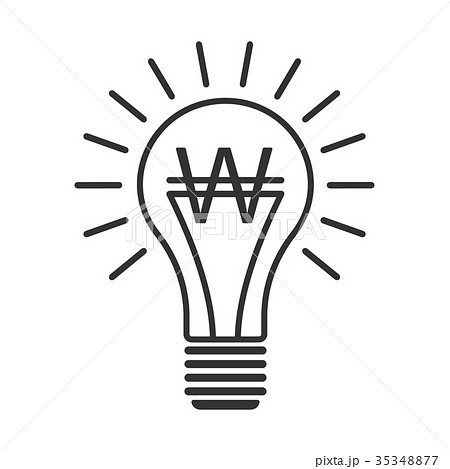 Black outline vector lightbulb with korean won 35348877