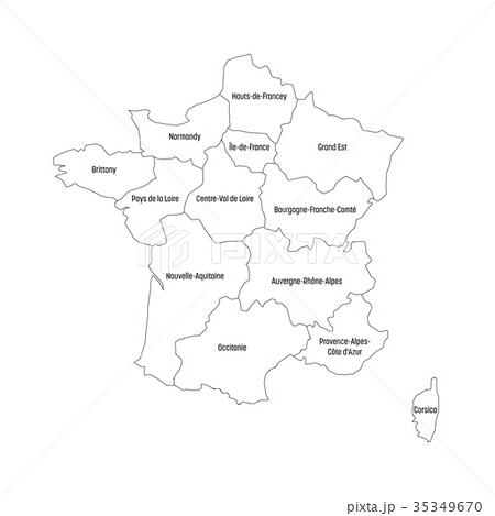 Outline Map Of France Divided Into 13のイラスト素材