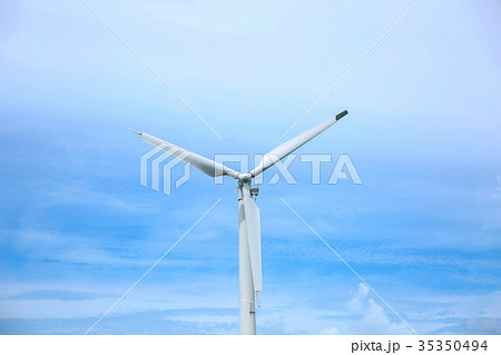 Wind farm with the sky background and clouds 35350494