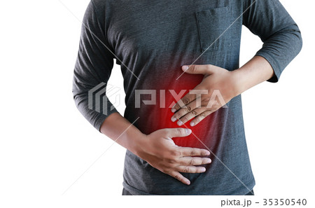 Businessman stomachache attack of bacteria. Businessman stomachache attack of bacteria. 35350540