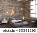 Dark brick wall loft interior bedroom 35351293