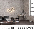 White brick loft living room with working place 35351294
