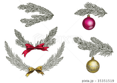 Set of Christmas tree branches with decoration. Set of Christmas tree branches with decoration. 35351519