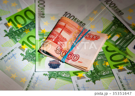 Russian rubles on the background of euro bills 35351647