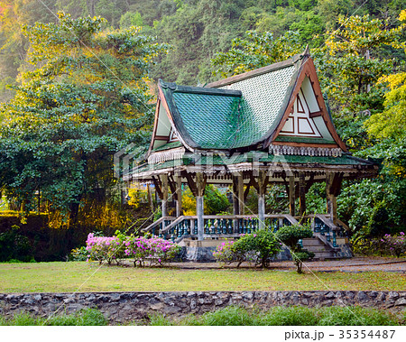 Chinese style pavilion and Tree of a park 35354487