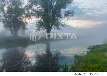 Beautiful misty dawn in the spring on the river Beautiful misty dawn in the spring on the river 35356358