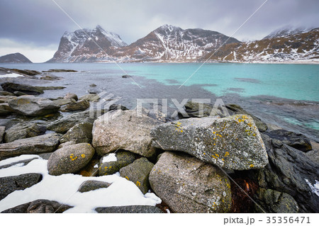Rocky coast of fjord in Norway Rocky coast of fjord in Norway 35356471