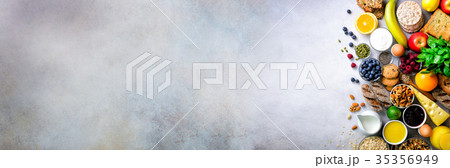 Healthy breakfast ingredients, food frame. Granola Healthy breakfast ingredients, food frame. Granola 35356949