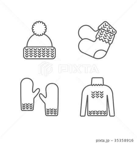 Knit icon set. Knitting clothes, knitted samples 35358916