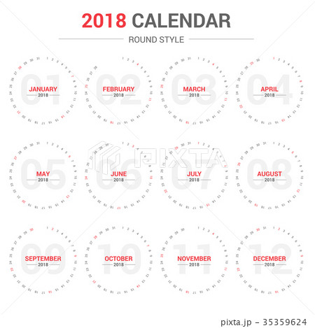 Yearly circle Calendar Template for 2018 35359624