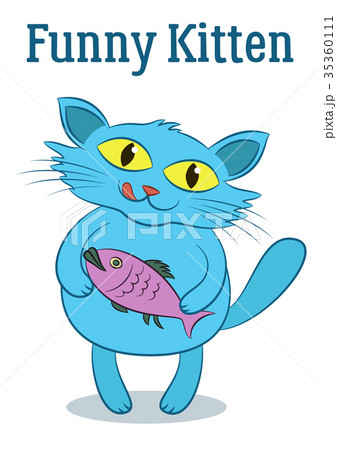 Cartoon Cat with Fish 35360111