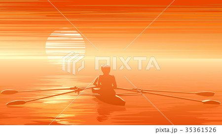 Illustration of sunset with rowers at sunset. 35361526