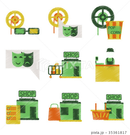 Set of Flat Icons in Shading Style cinema 35361817