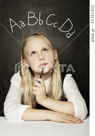 Cute Child Girl Learning Language on Blackboard Cute Child Girl Learning Language on Blackboard 35362302