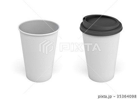 3d rendering of two white coffee cups one with a 35364098