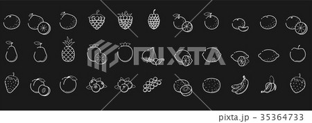 Outline white linear web icon set Fruit berries 35364733
