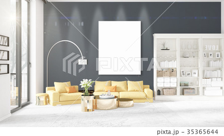 Fashionable modern loft interior with empty frame 35365644