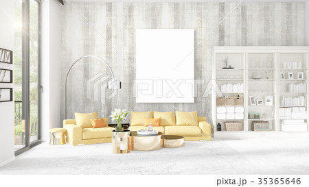 Fashionable modern loft interior with empty frame 35365646
