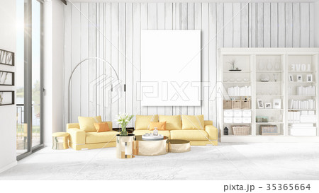 Fashionable modern loft interior with empty frame 35365664