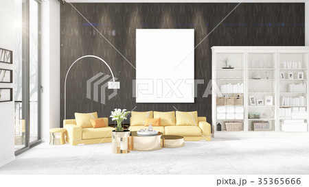 Fashionable modern loft interior with empty frame 35365666