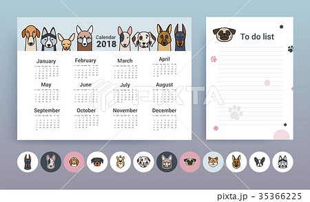 Calendar with dogs. Planner Template Calendar with dogs. Planner Template 35366225