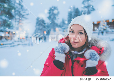 Happy woman in a snow landscape 35366852