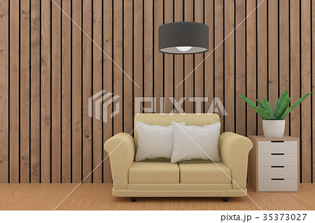 minimalist sofa design with lamp and plant in wood 35373027