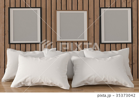 mock up photo frame with white pillows in room 35373042