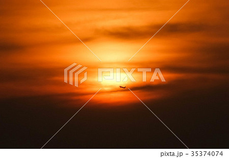 silhouette Airplane in the air with sunset silhouette Airplane in the air with sunset 35374074