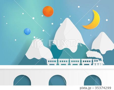 train on bridge with mountain and star train on bridge with mountain and star 35374299