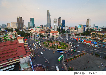 Downtown Saigon and Ben Thanh Market in sunset 35374362